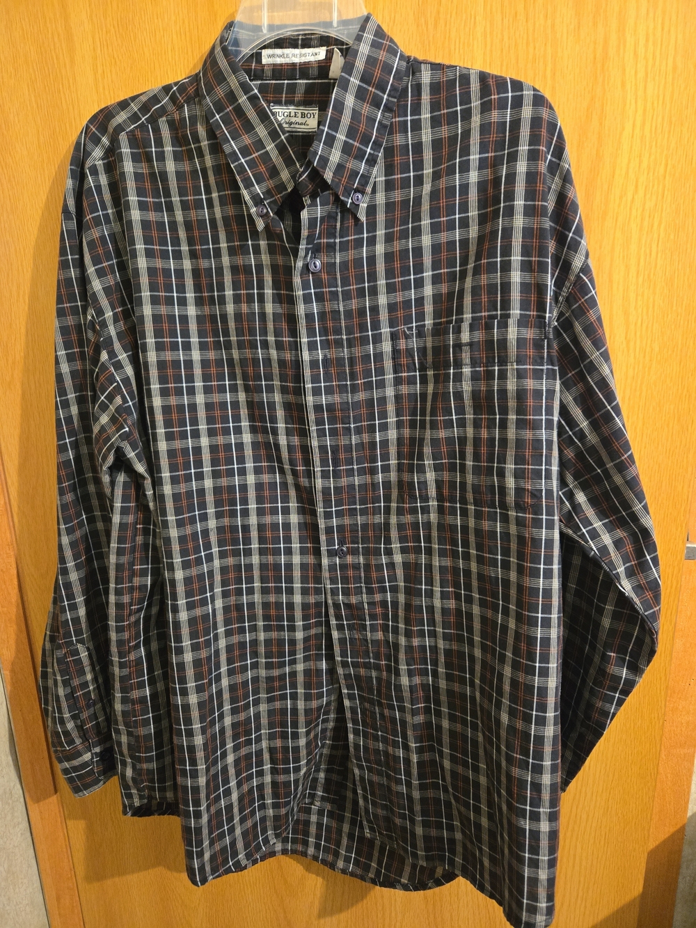 Bugle Boy Navy and Brown Plaid Button-Down Shirt